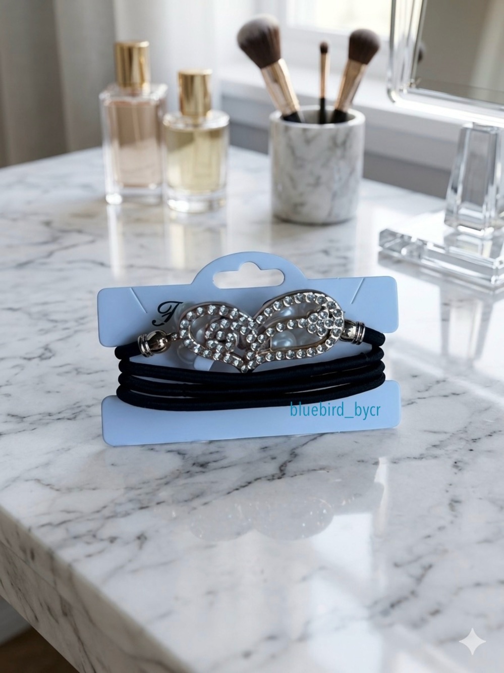 Fashion Rhinestone Infinity Black Elastic Hair Tie Set